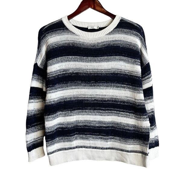 VINCE LIGHTWEIGHT SWEATER WOMENS SMALL knit Pullover Navy White Stripe Cotton - Picture 1 of 6